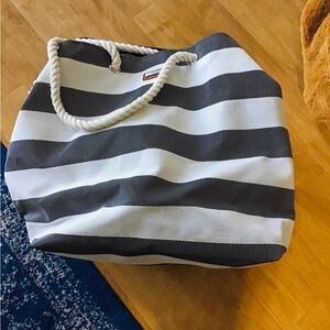 SUN N SAND Striped Black and White Beach Tote Bag